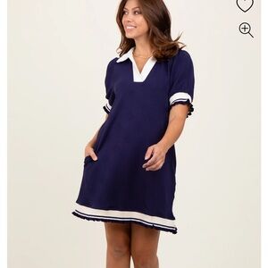 Anthropologie Navy and White Collared Mini Dress with pockets